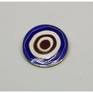 Vintage Burgundy Blue & White Enamel Round Circle Brooch Pin